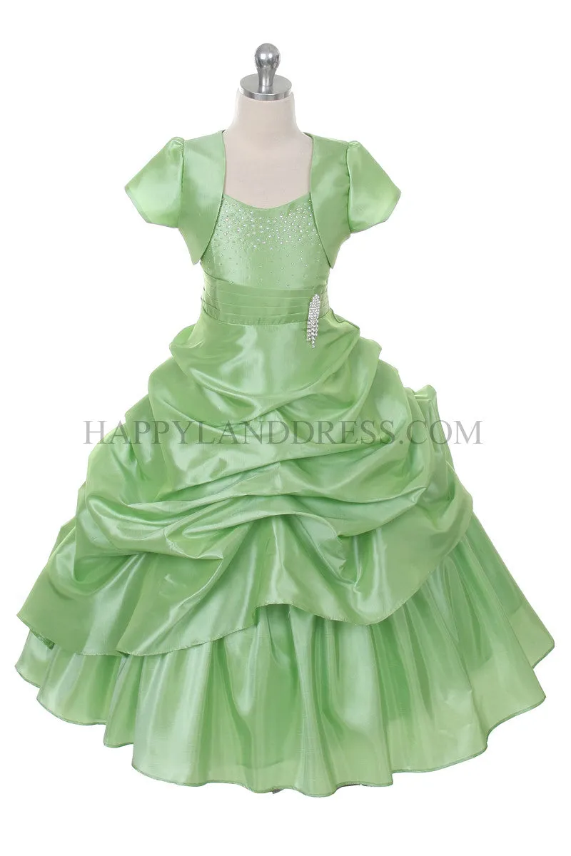 D0308 Taffeta Dress with Brooch & Rhinestones (6 Diff. Colors)