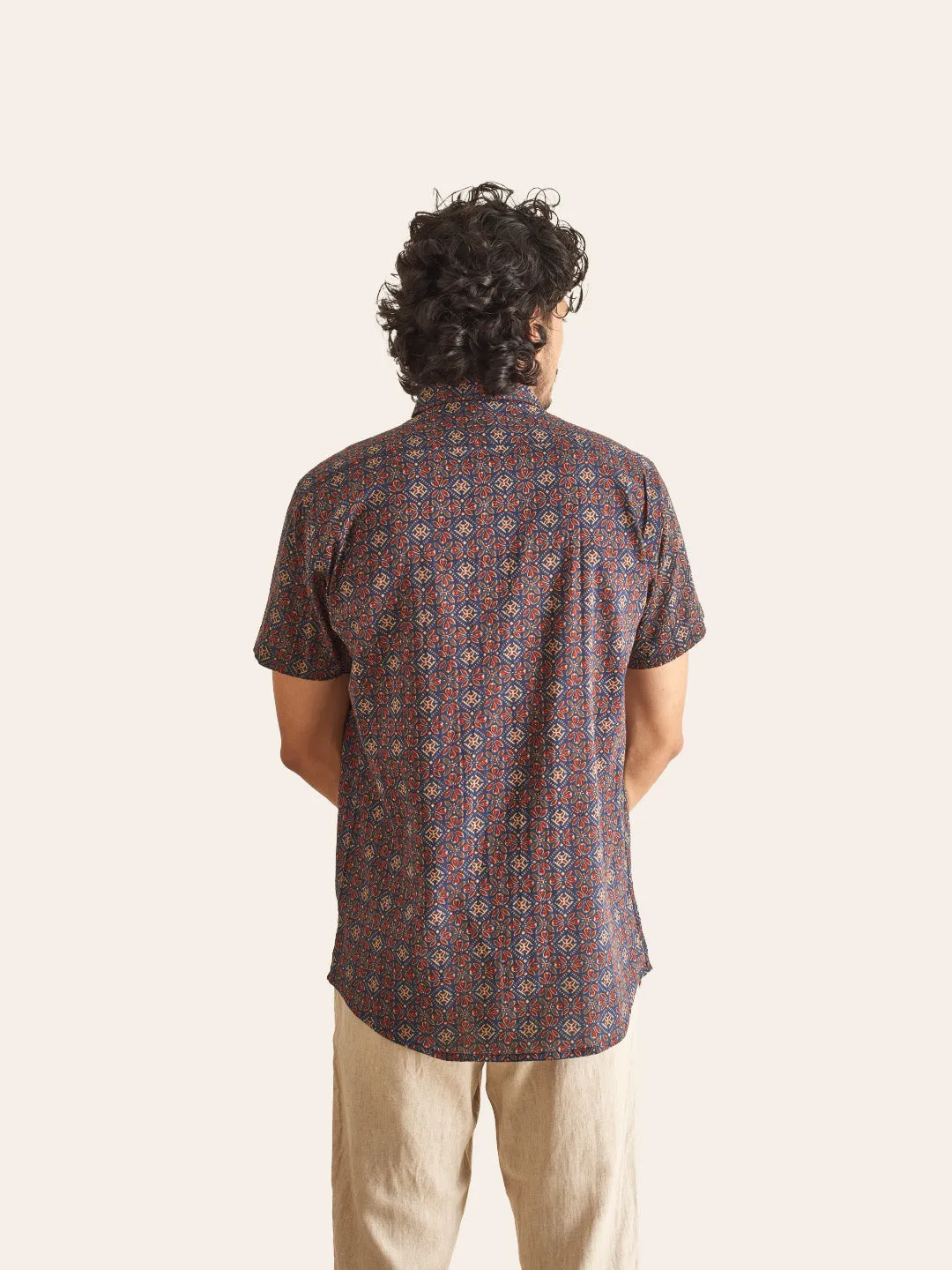 Dark Blue Ajrakh Printed Cotton Shirt