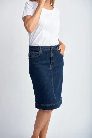 Denim Knee Length Skirt Indigo Blue