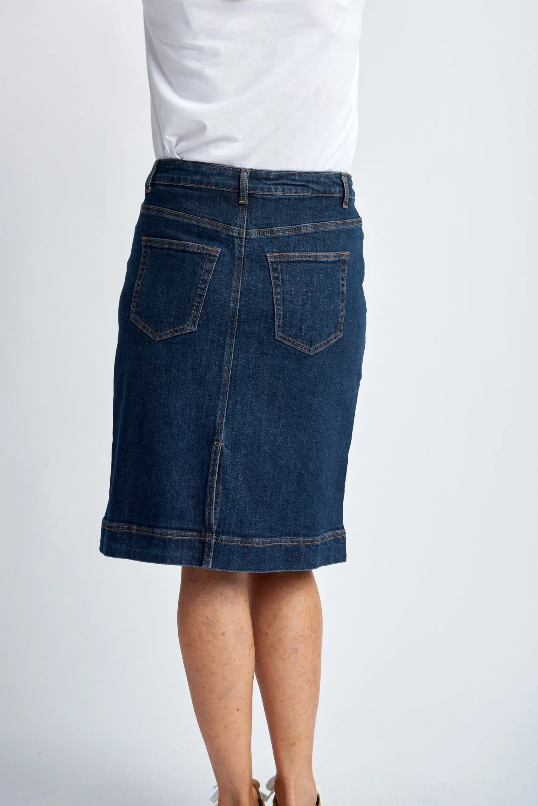 Denim Knee Length Skirt Indigo Blue