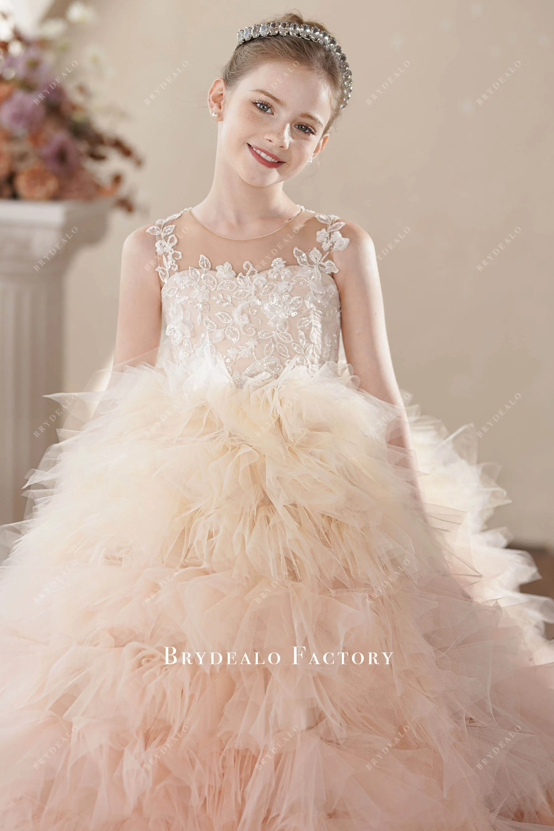 Designer Ombre Pink Ruffled Tulle Ball Gown Miss Teen Pageant Dress