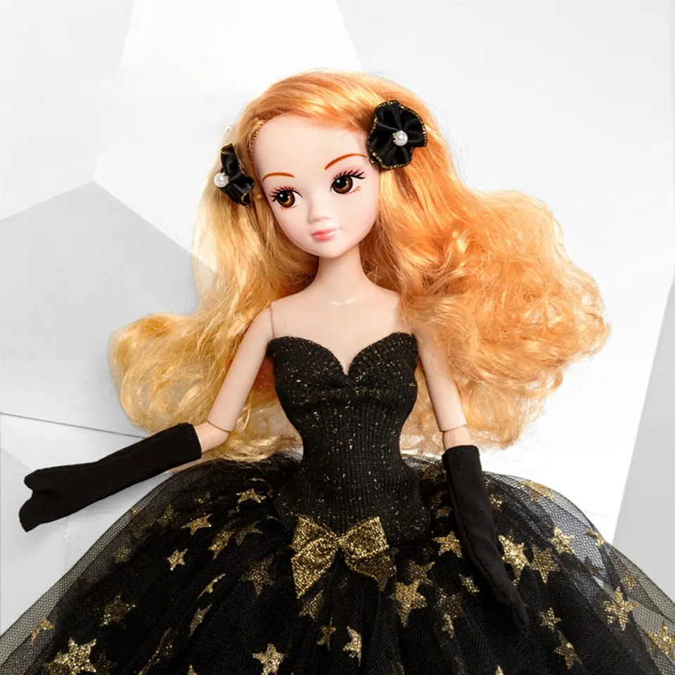 DOLLY® STAR DOLL WITH BLACK & GOLD STARS TUTU DRESS - Bjd 12 joints 12 inch 30 cm 1/6 scale fashion doll