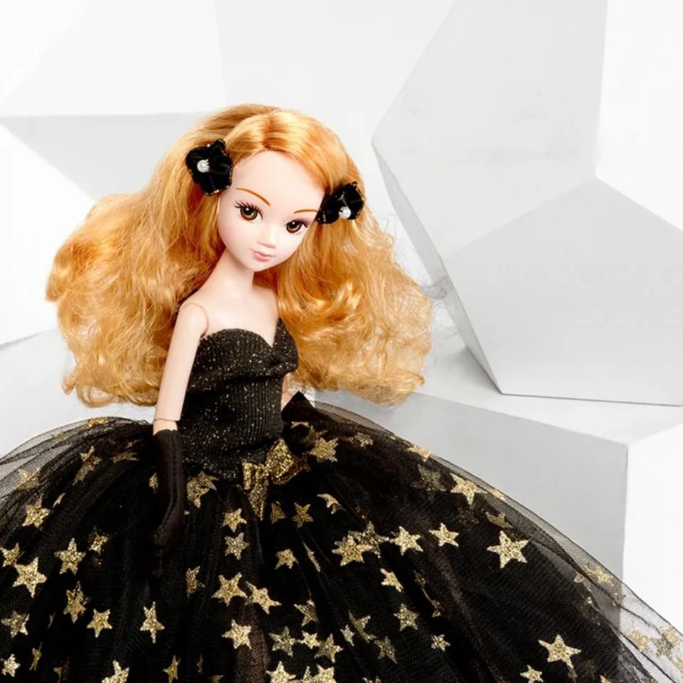 DOLLY® STAR DOLL WITH BLACK & GOLD STARS TUTU DRESS - Bjd 12 joints 12 inch 30 cm 1/6 scale fashion doll