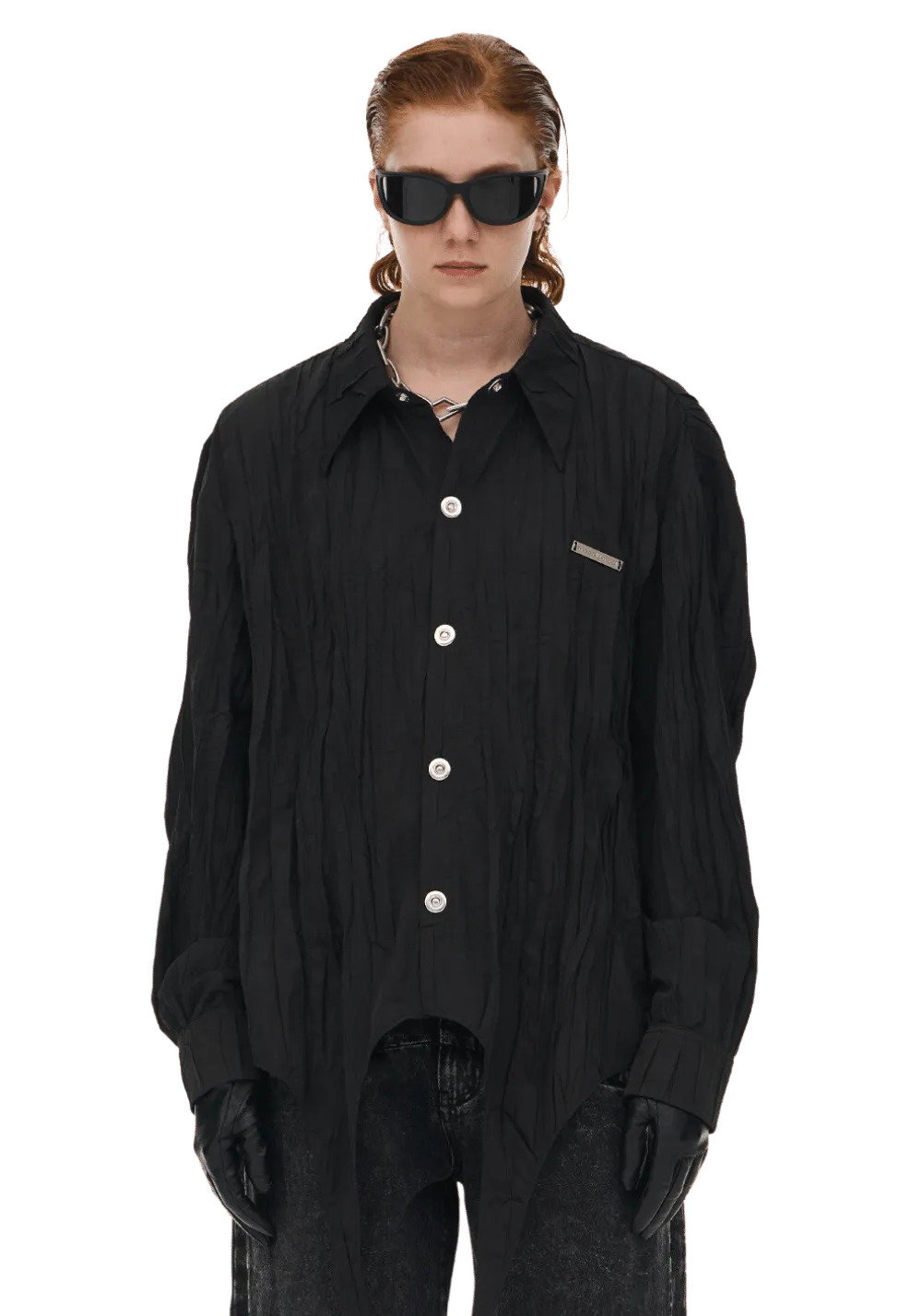 Dracula Pointed Collar Pleated Shirt