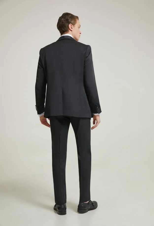 Ds Damat Slim Fit Black Dobby Groom Suit & Tuxedo Vest Suit