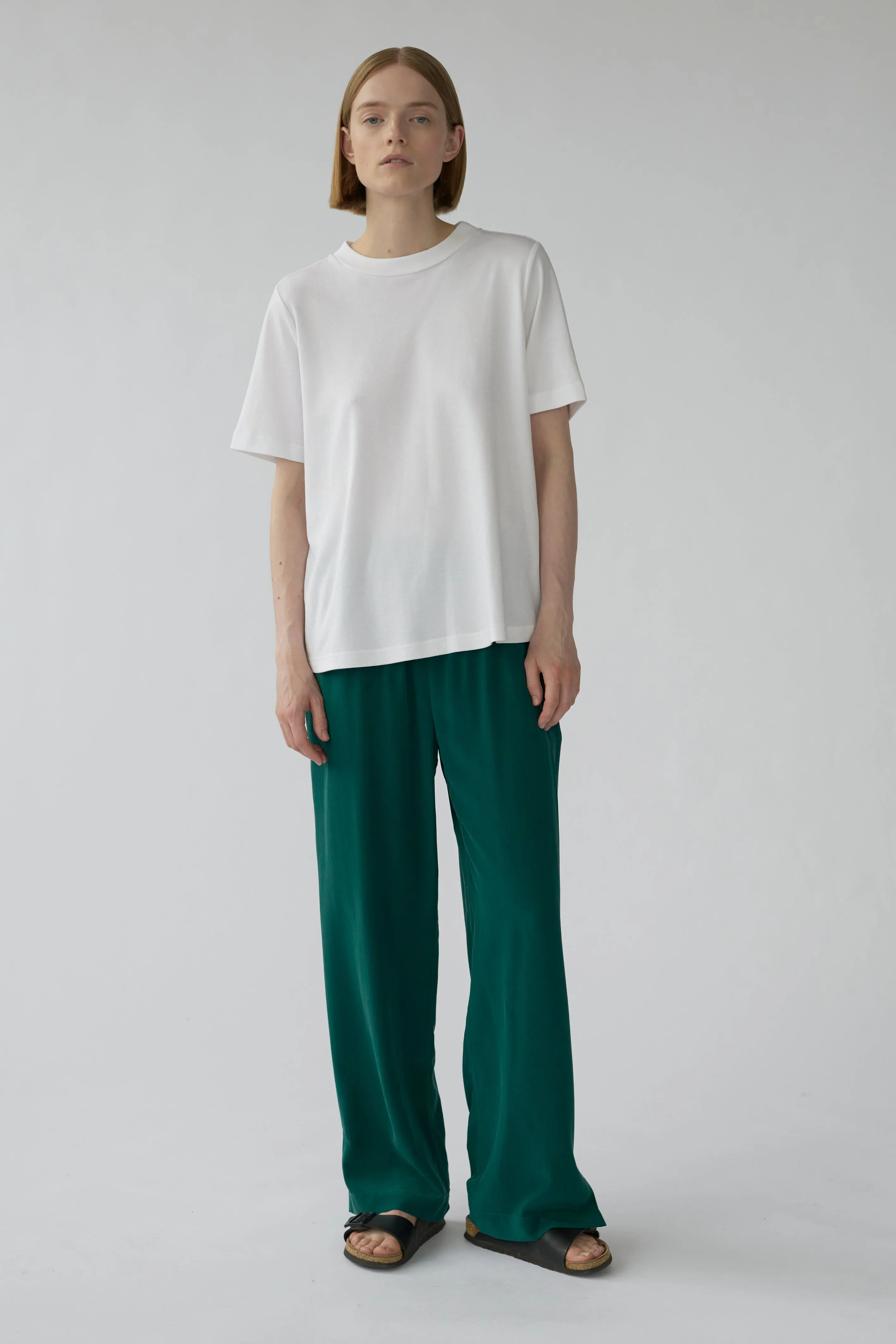 ELI SLIT PANTS - MOSS - SANDWASHED CREPE DE CHINE