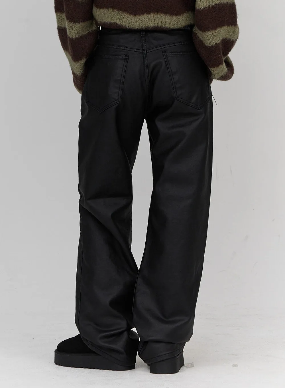 Faux Leather Straight Leg Pants Unisex CN23