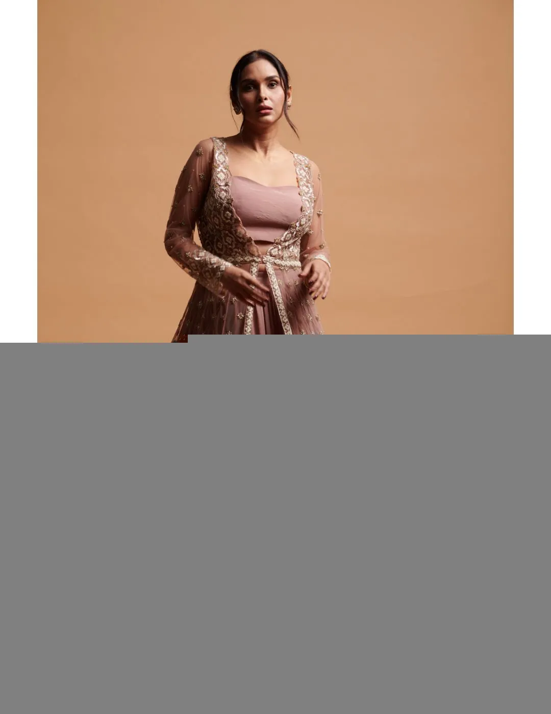 Floor Length Chestnut Coloured Gown With Net Jacket & Georgette Skirt