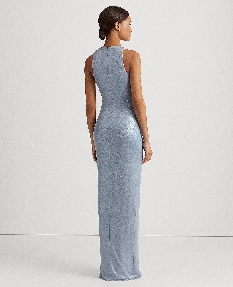 Foil-Print Jersey Gown In Blue