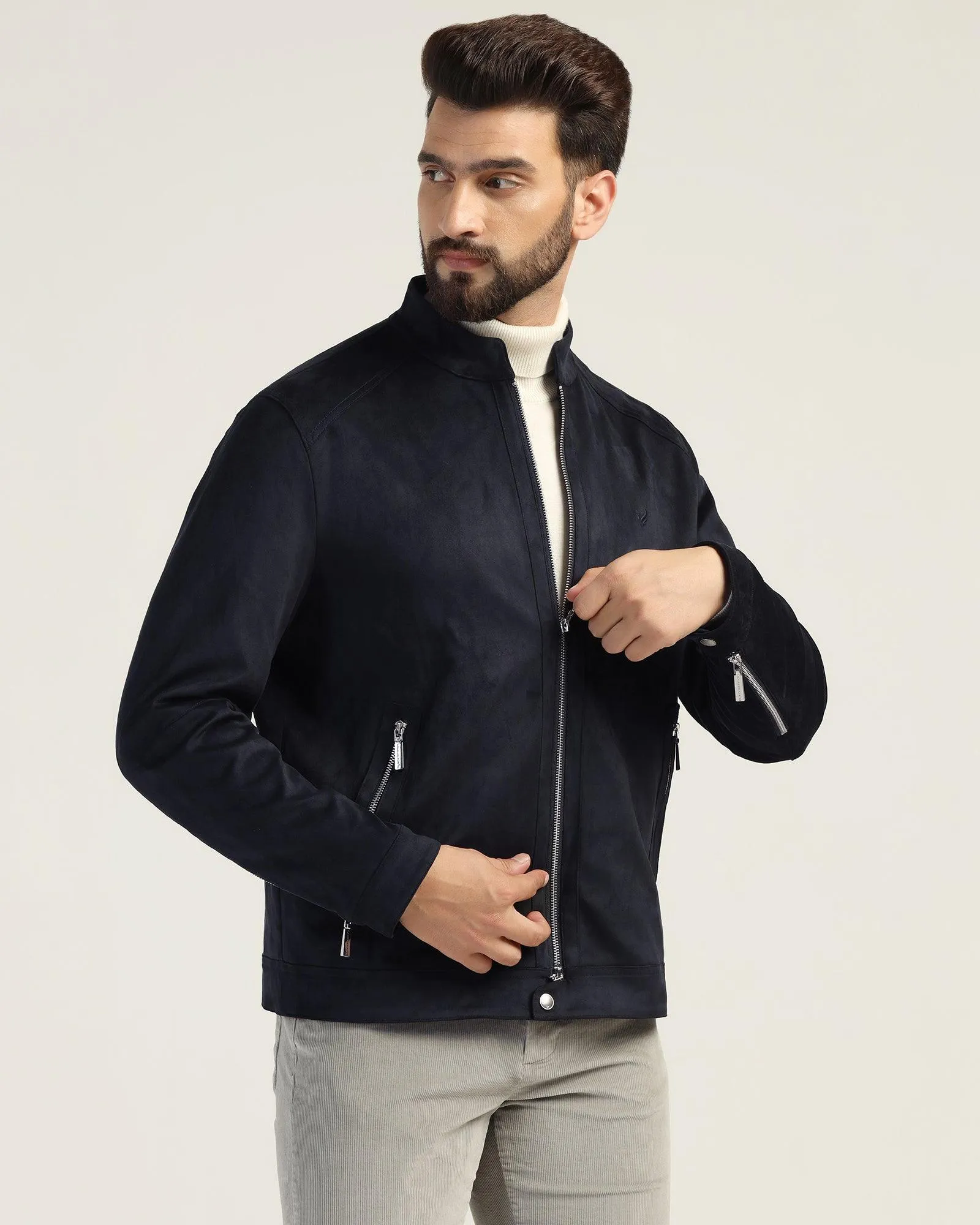 Formal Navy Solid Zipper Jacket - Gosling