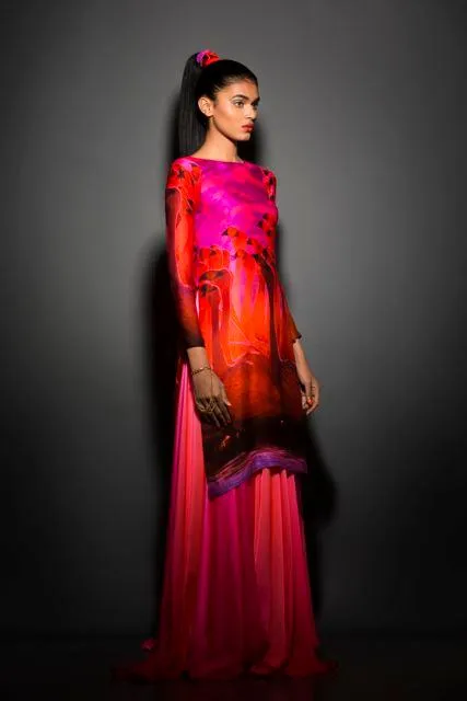 Fuchsia Shaded Flared Floor Length Skirt