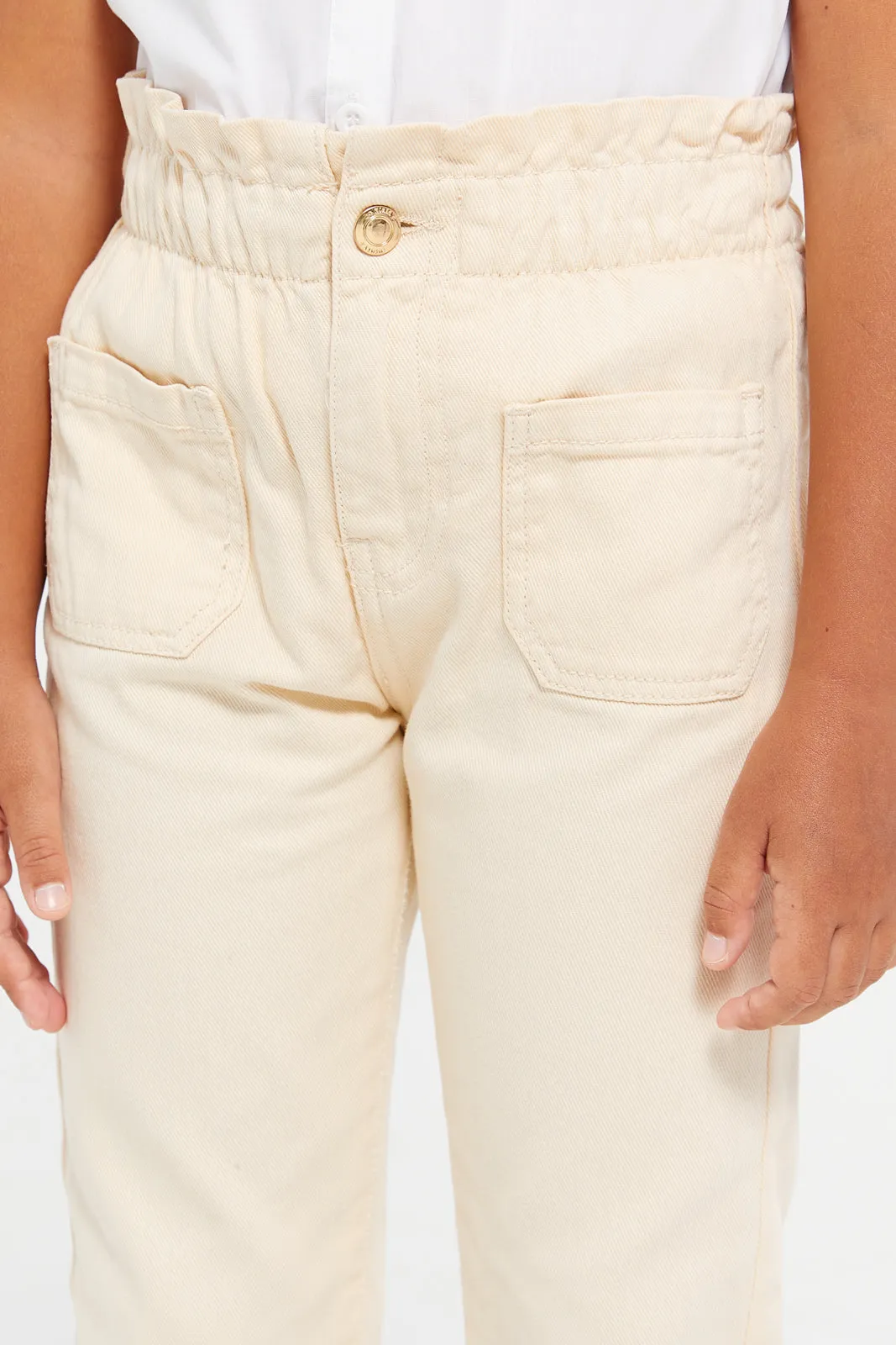 Girls Beige Straight Fit Trousers