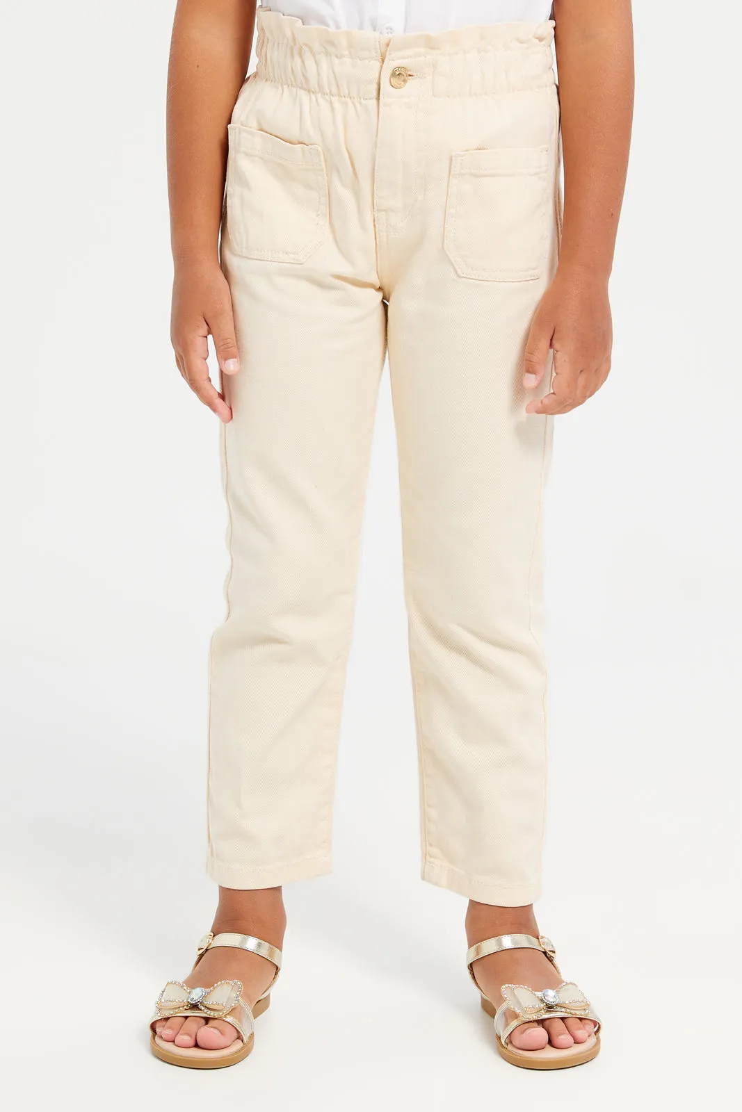 Girls Beige Straight Fit Trousers