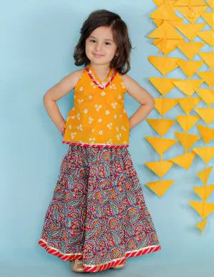 Girl's Yellow Color Fusion Wear Top With Long Skirt Set - KID1 Girls