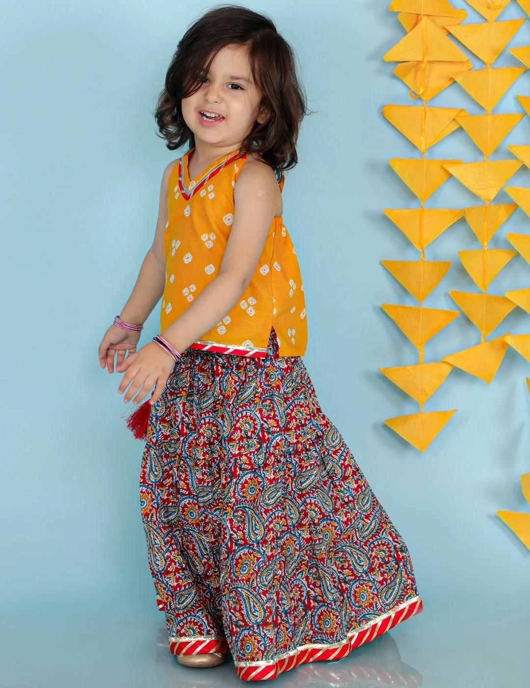 Girl's Yellow Color Fusion Wear Top With Long Skirt Set - KID1 Girls