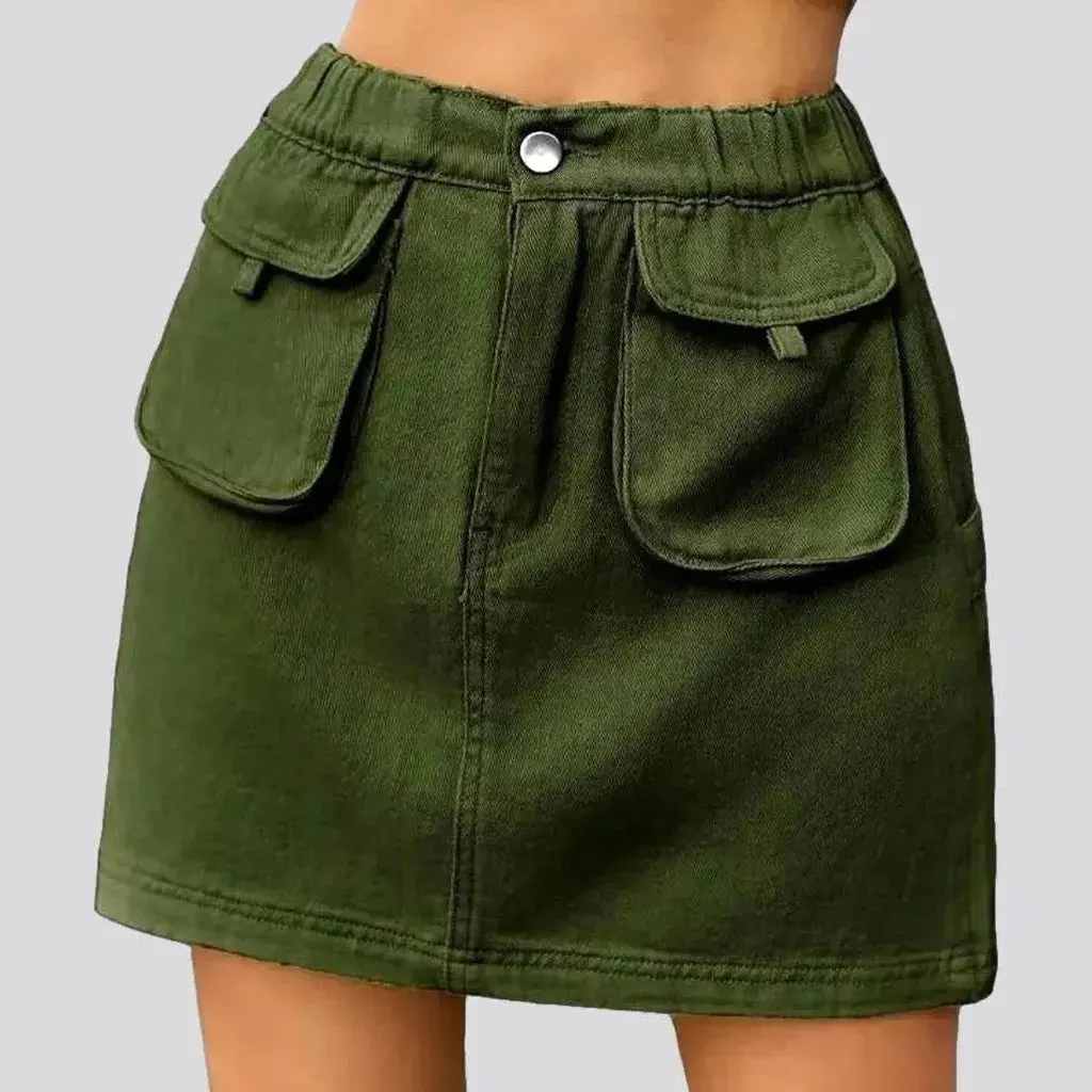 High-waist cargo women's denim skirt