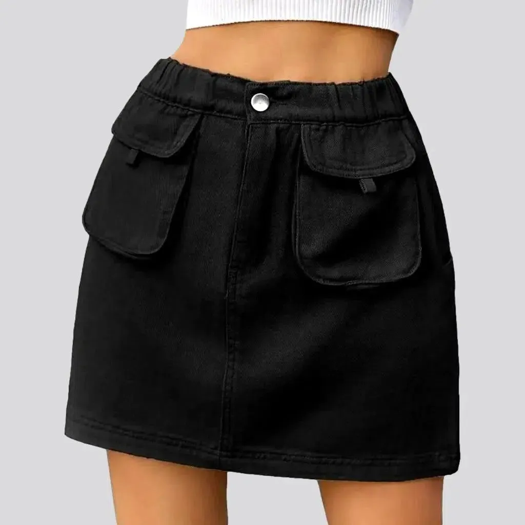 High-waist cargo women's denim skirt