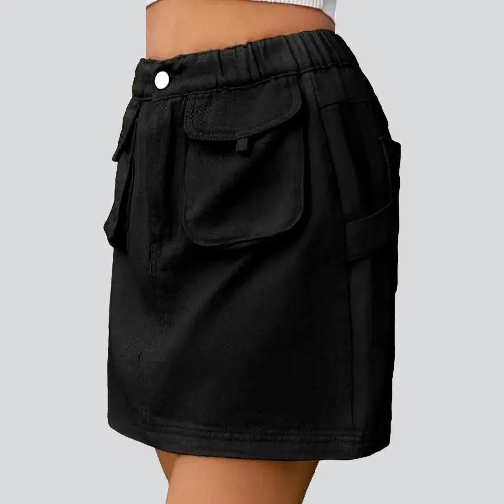 High-waist cargo women's denim skirt