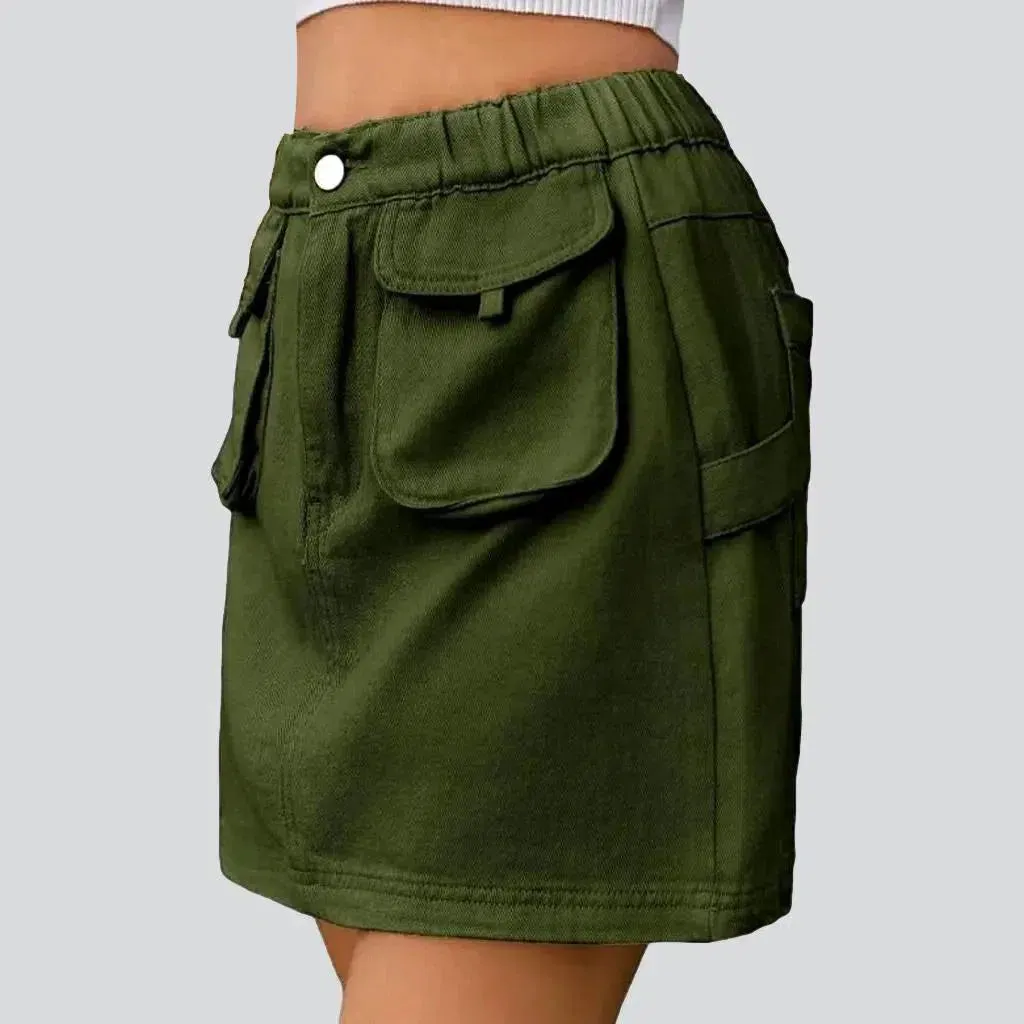 High-waist cargo women's denim skirt