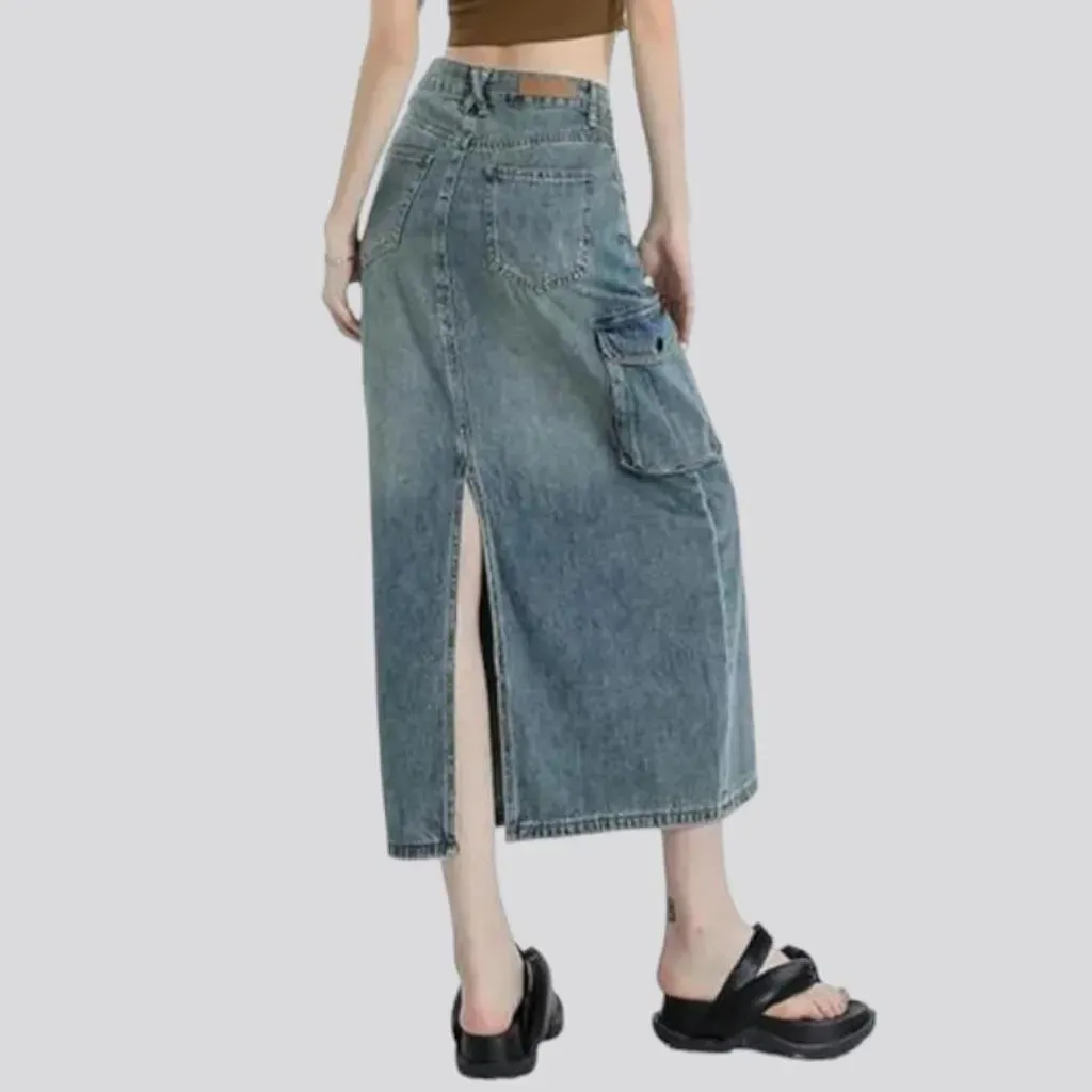 High-waist long women's denim skirt