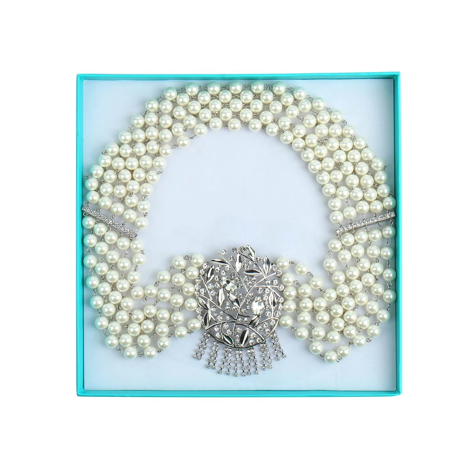 Holly Premium 5 Strand Pearl & Crystal Necklace Inspired By BAT