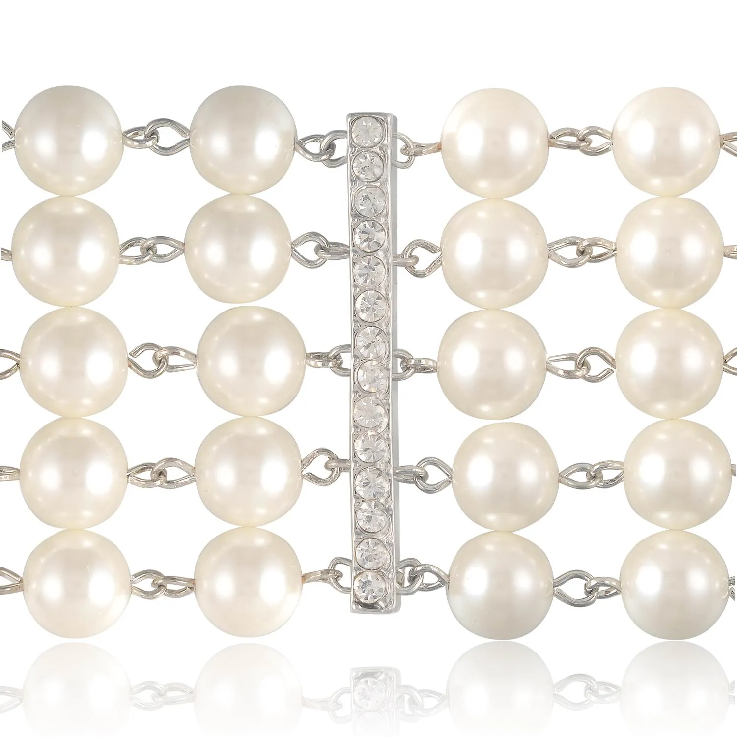 Holly Premium 5 Strand Pearl & Crystal Necklace Inspired By BAT