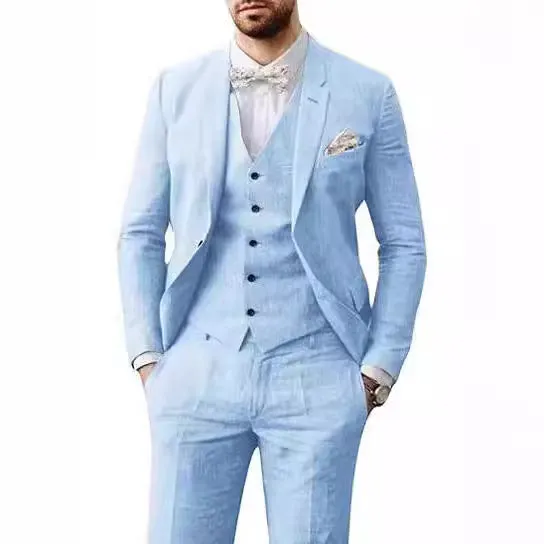 IKEARLAX  Men's Suit Dress Linen Suit Slim Fit Summer Wedding Vintage Groom Prom Banquet Party Suit Dress