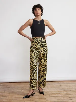 Janice Yellow Zebra Print Cotton Twill Trousers