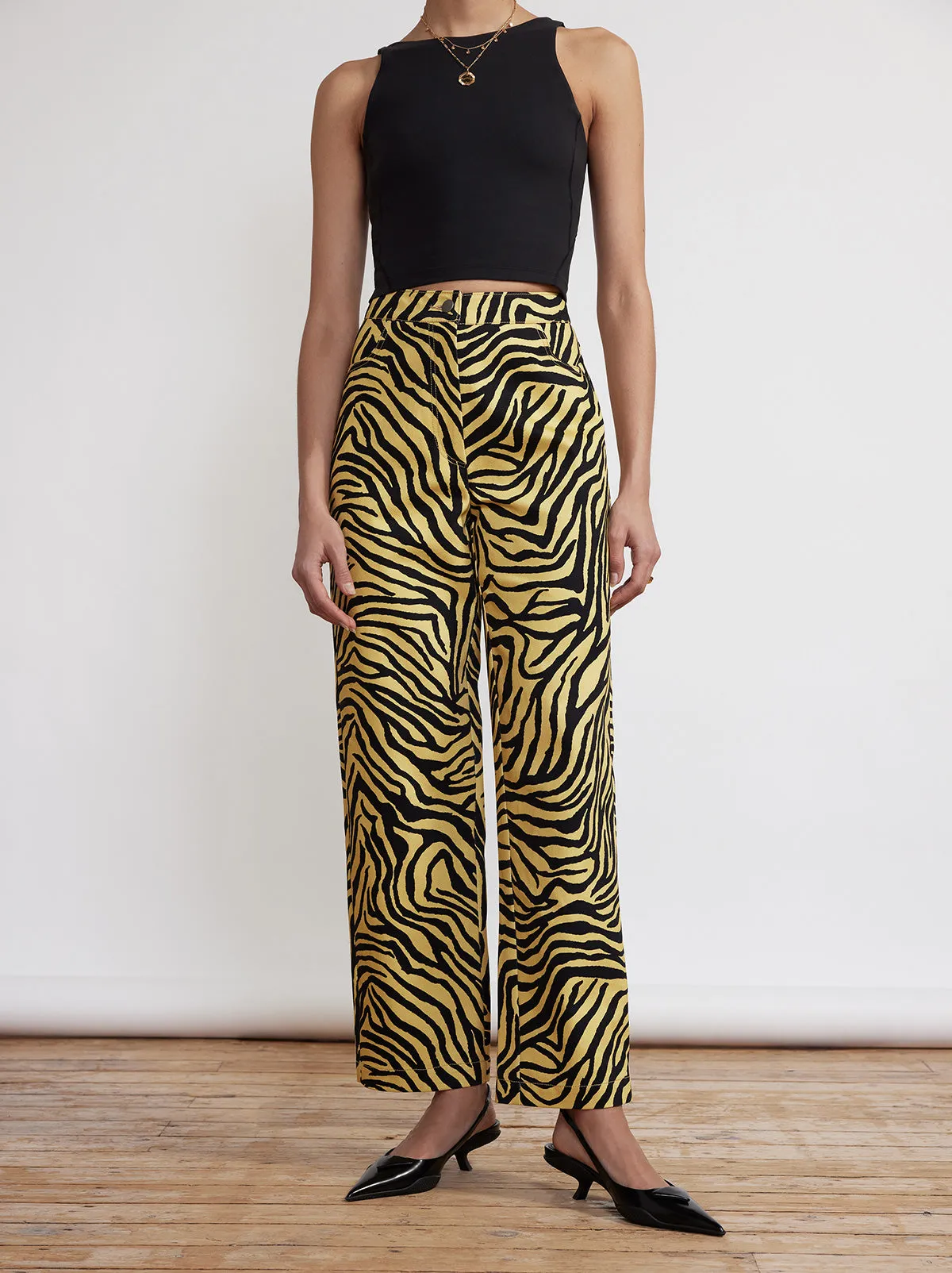 Janice Yellow Zebra Print Cotton Twill Trousers