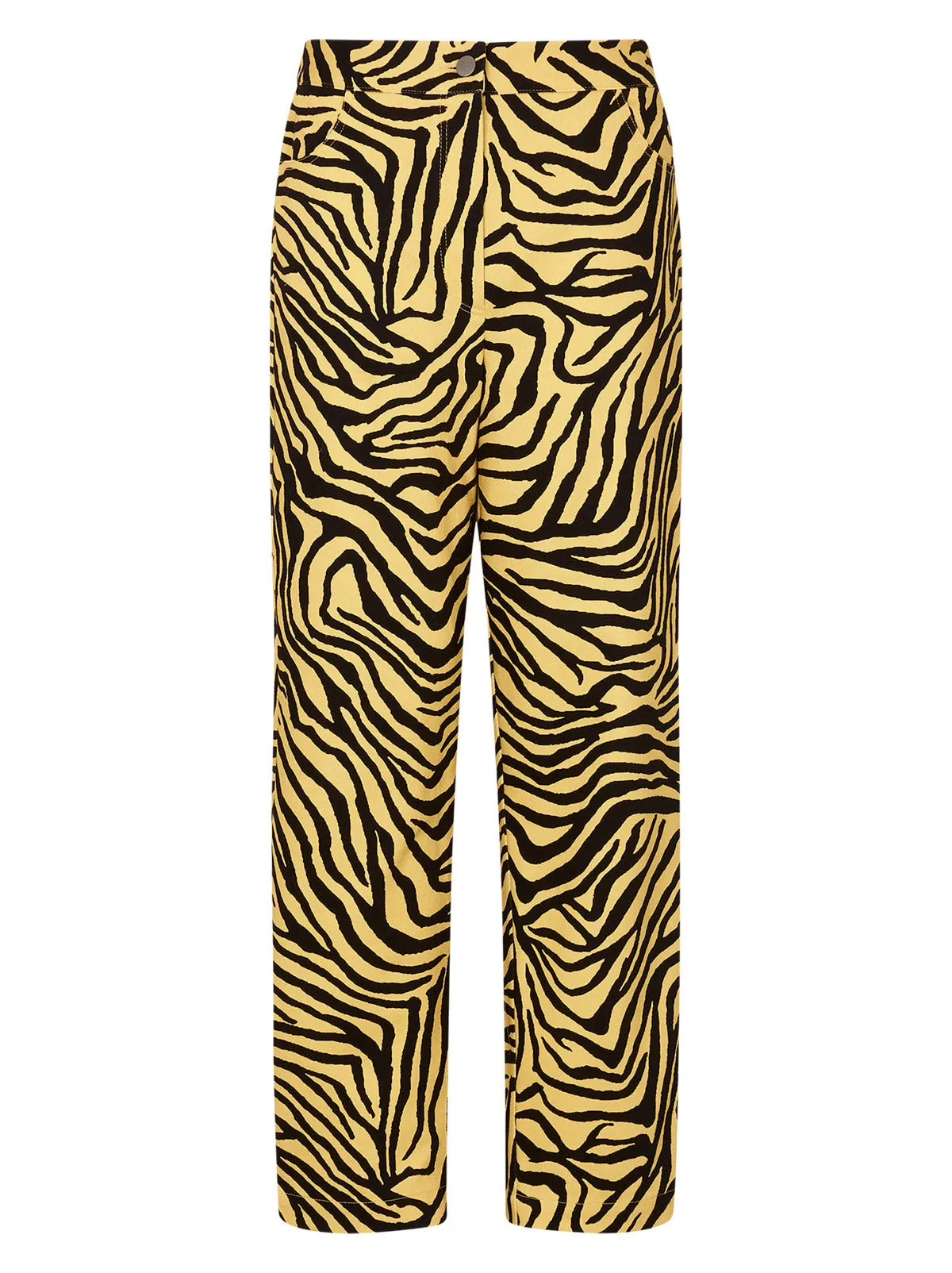 Janice Yellow Zebra Print Cotton Twill Trousers