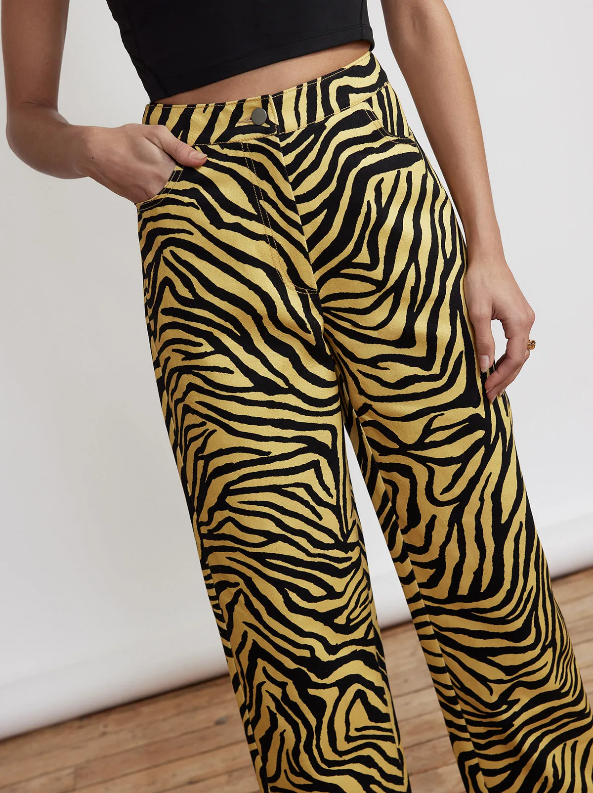 Janice Yellow Zebra Print Cotton Twill Trousers