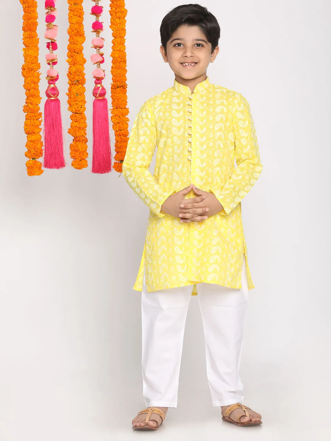 Jashvi Boy's Mustard Pure Cotton  Kurta