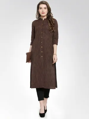 Jashvi Women Brown self design straight Kurta with Trousers