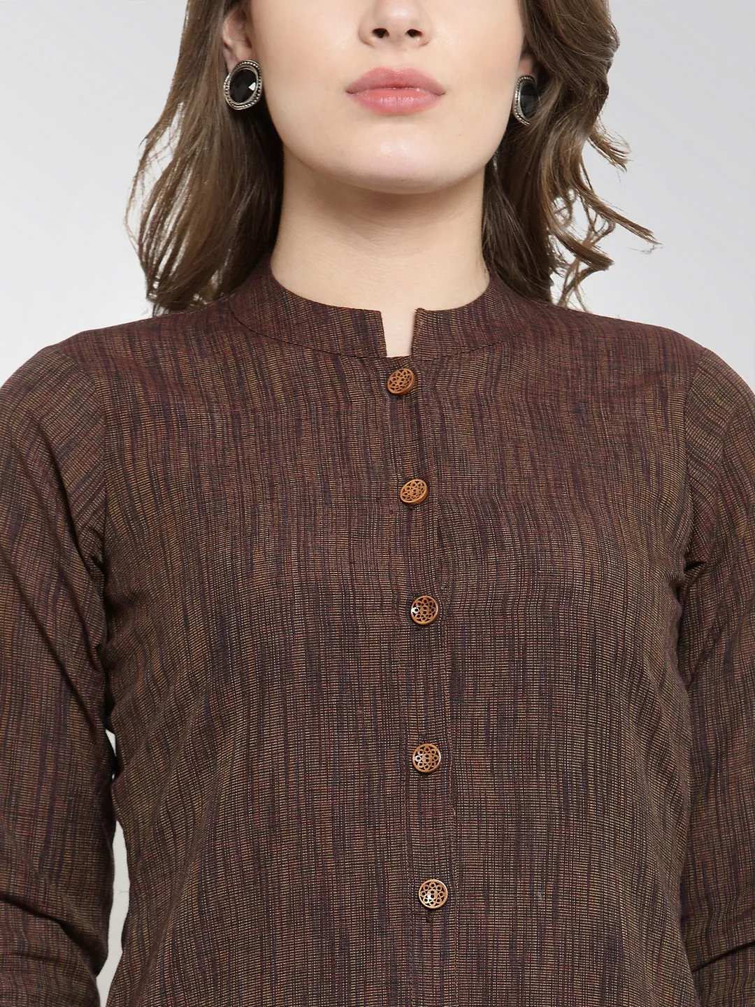 Jashvi Women Brown self design straight Kurta with Trousers