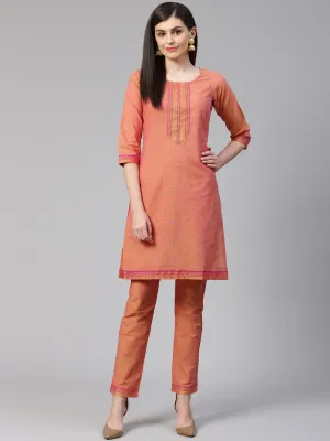 Jashvi Women Pink Yoke Design Kurta with Trousers