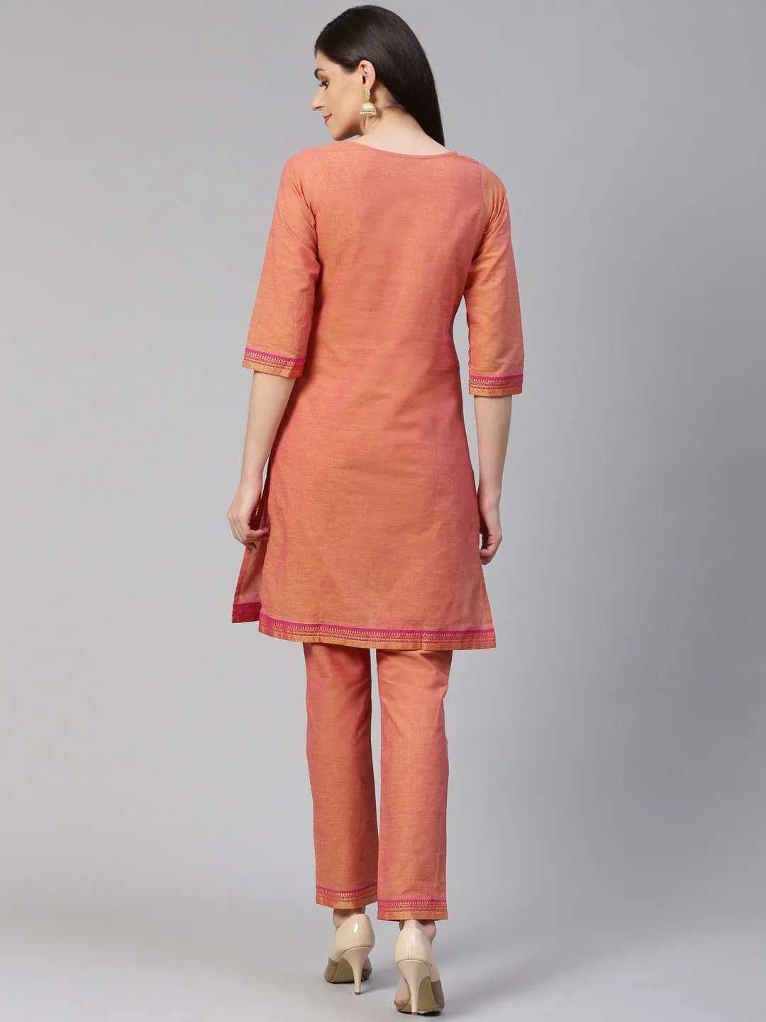 Jashvi Women Pink Yoke Design Kurta with Trousers