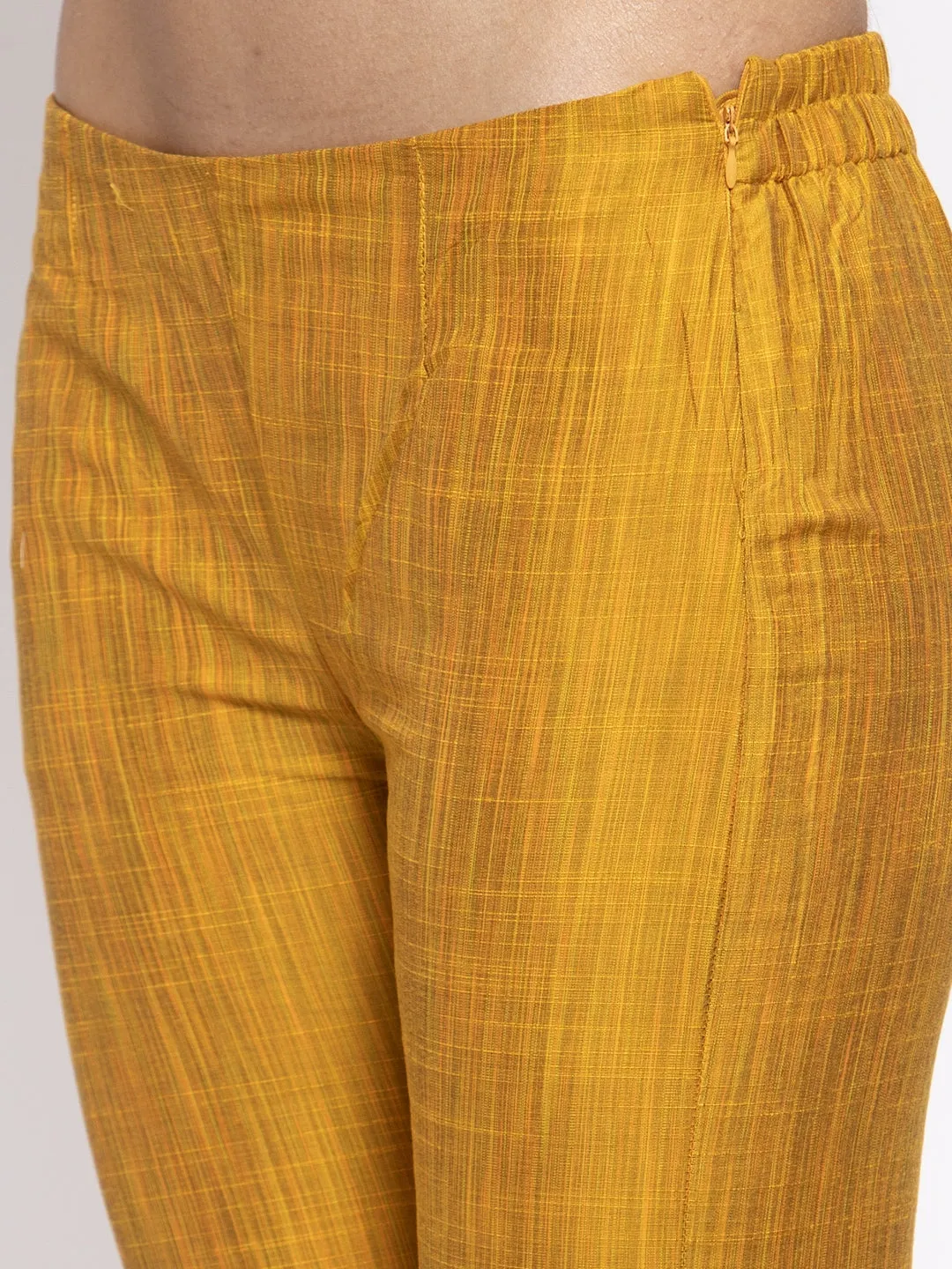 Jashvi Women Yellow Self-Striped Kurta with Trousers & Gorgette Dupatta