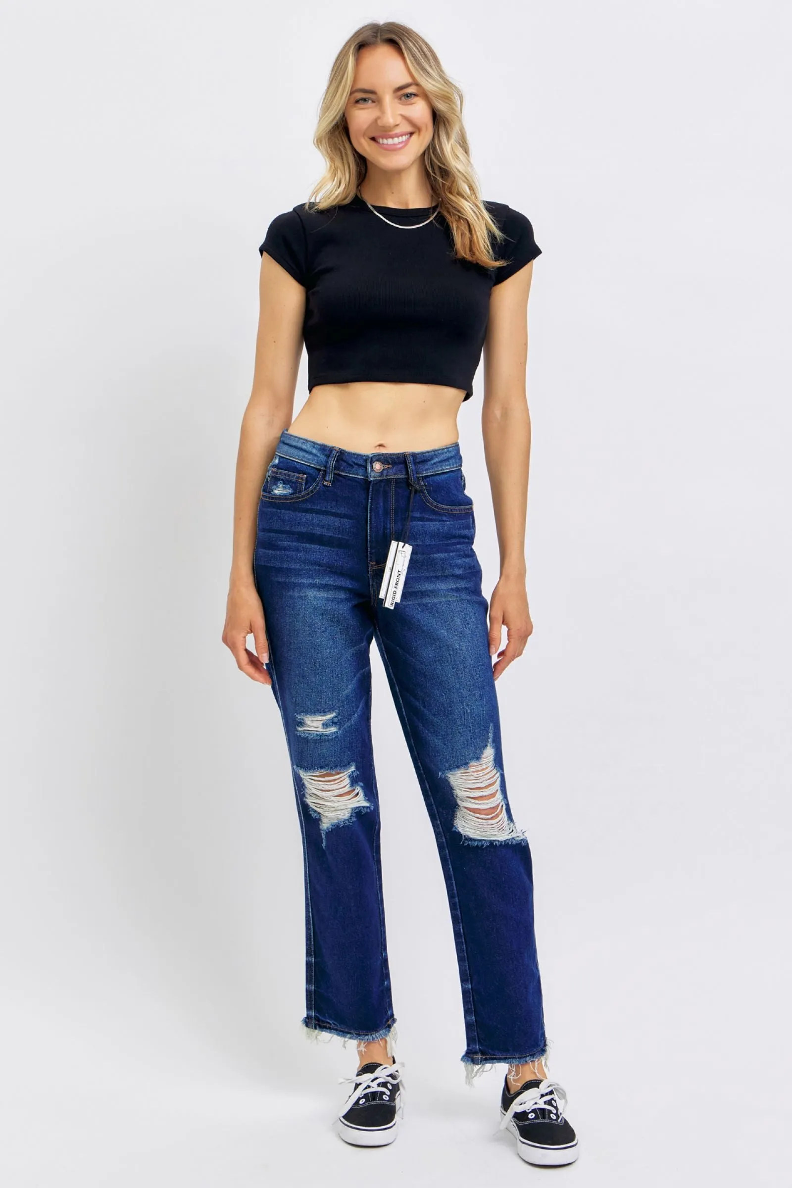 Judy Blue High Waist Rigid Magic Heavy Destroy Straight Jeans 88819