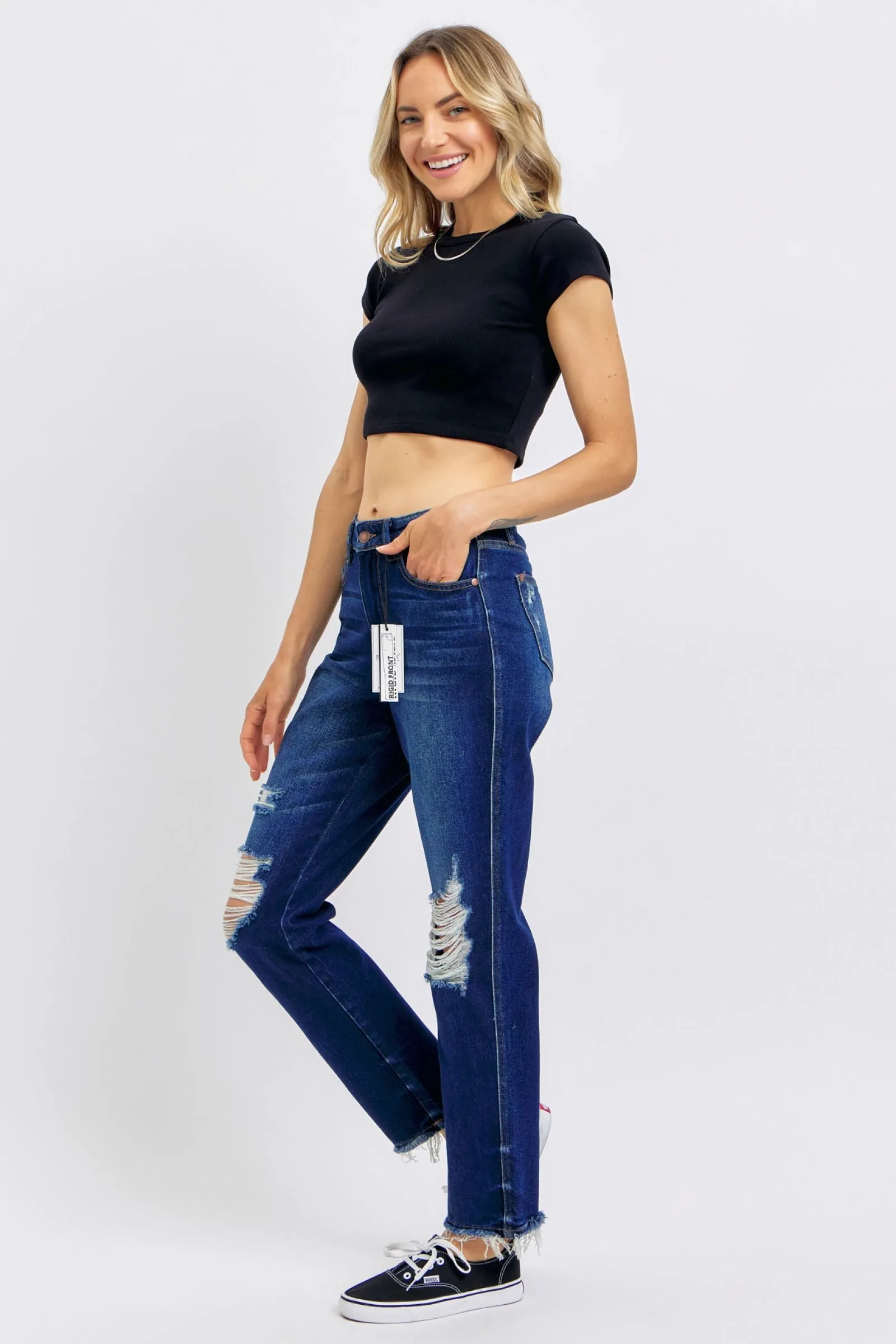 Judy Blue High Waist Rigid Magic Heavy Destroy Straight Jeans 88819