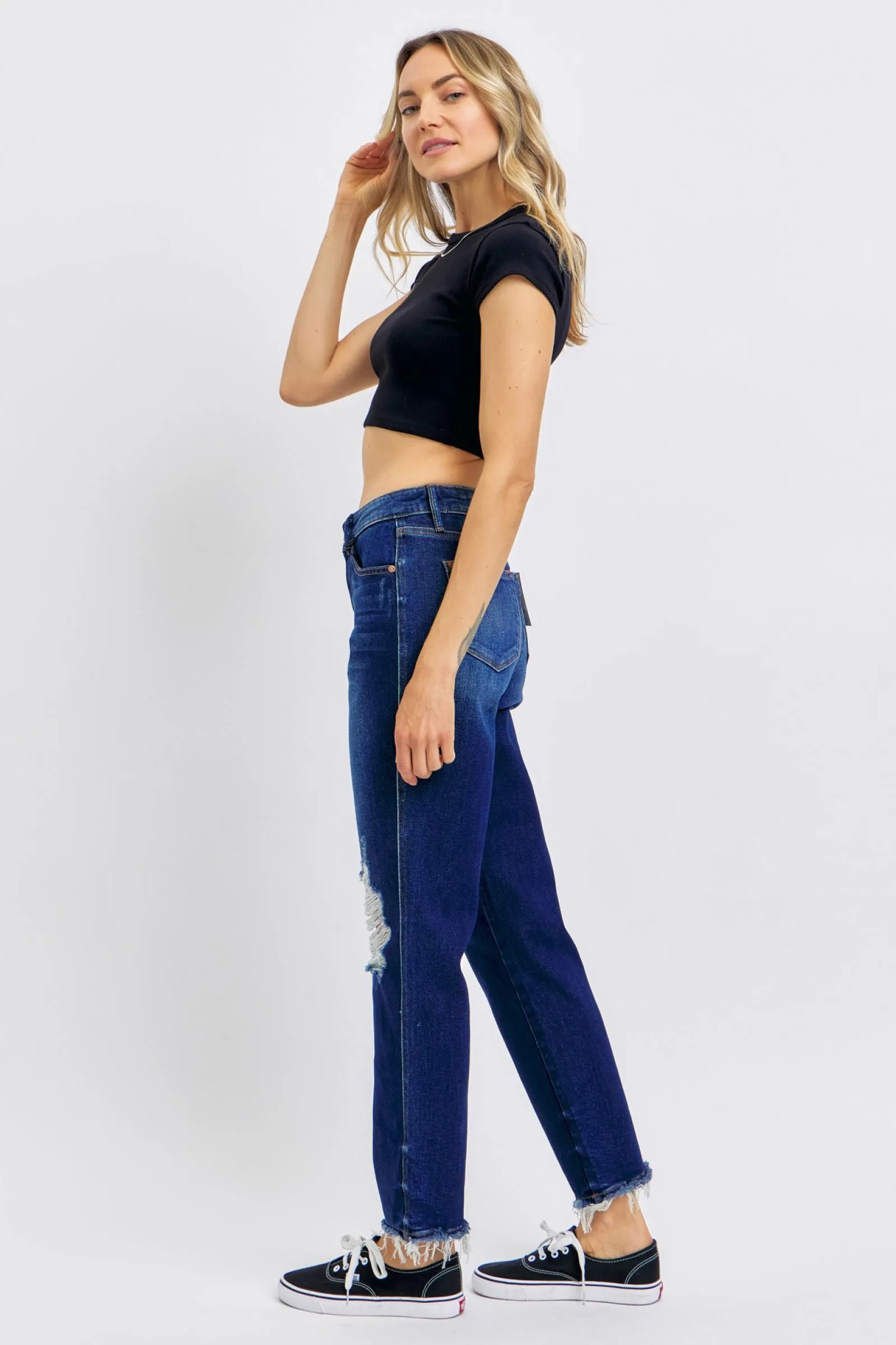 Judy Blue High Waist Rigid Magic Heavy Destroy Straight Jeans 88819