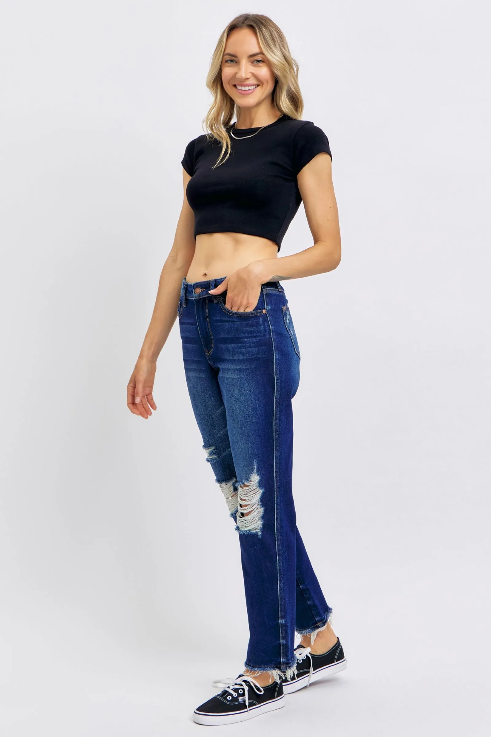 Judy Blue High Waist Rigid Magic Heavy Destroy Straight Jeans 88819