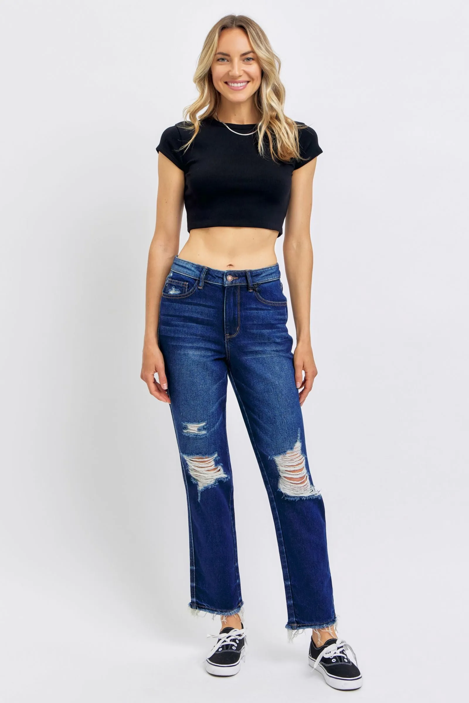 Judy Blue High Waist Rigid Magic Heavy Destroy Straight Jeans 88819