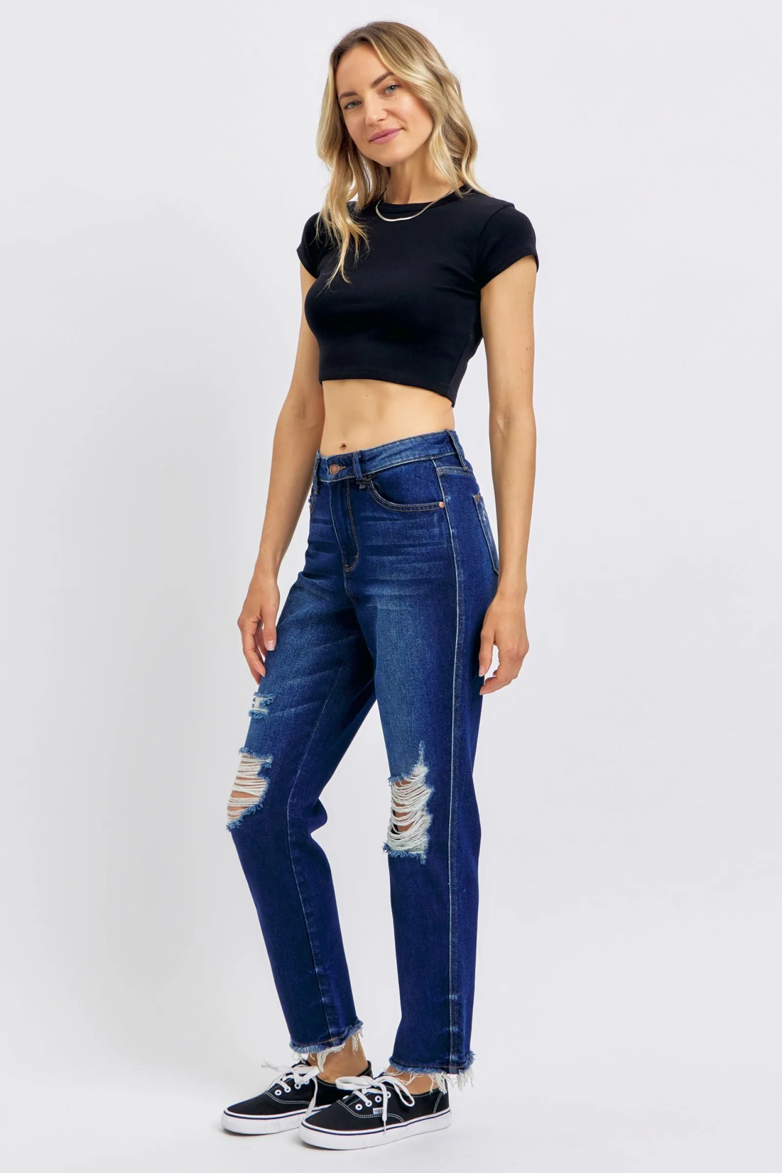 Judy Blue High Waist Rigid Magic Heavy Destroy Straight Jeans 88819