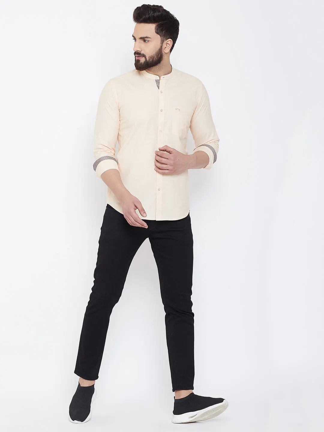 JUMP USA Men Butter Solid Cotton Casual Shirts