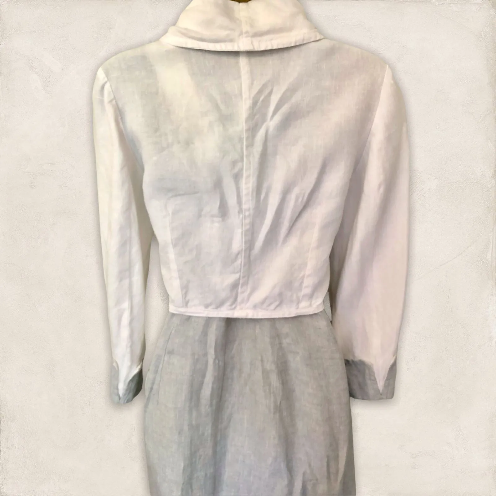 Kontrast White & Grey Linen Long Dress & Jacket, Lagenlook Size 36 UK 10 US 6 EU 38