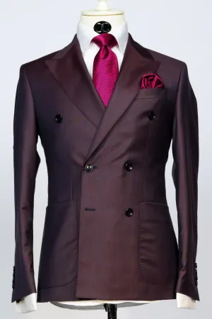 Lanificio Mario - Plum purple double breasted 2 - piece slim fit suit with patch pockets