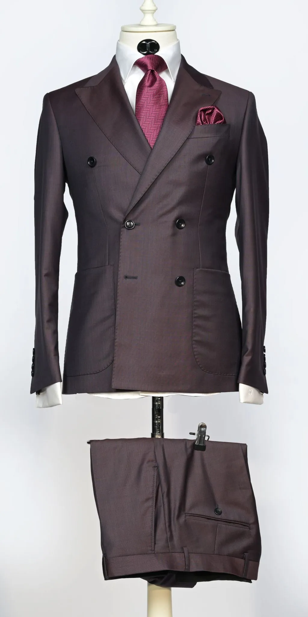 Lanificio Mario - Plum purple double breasted 2 - piece slim fit suit with patch pockets