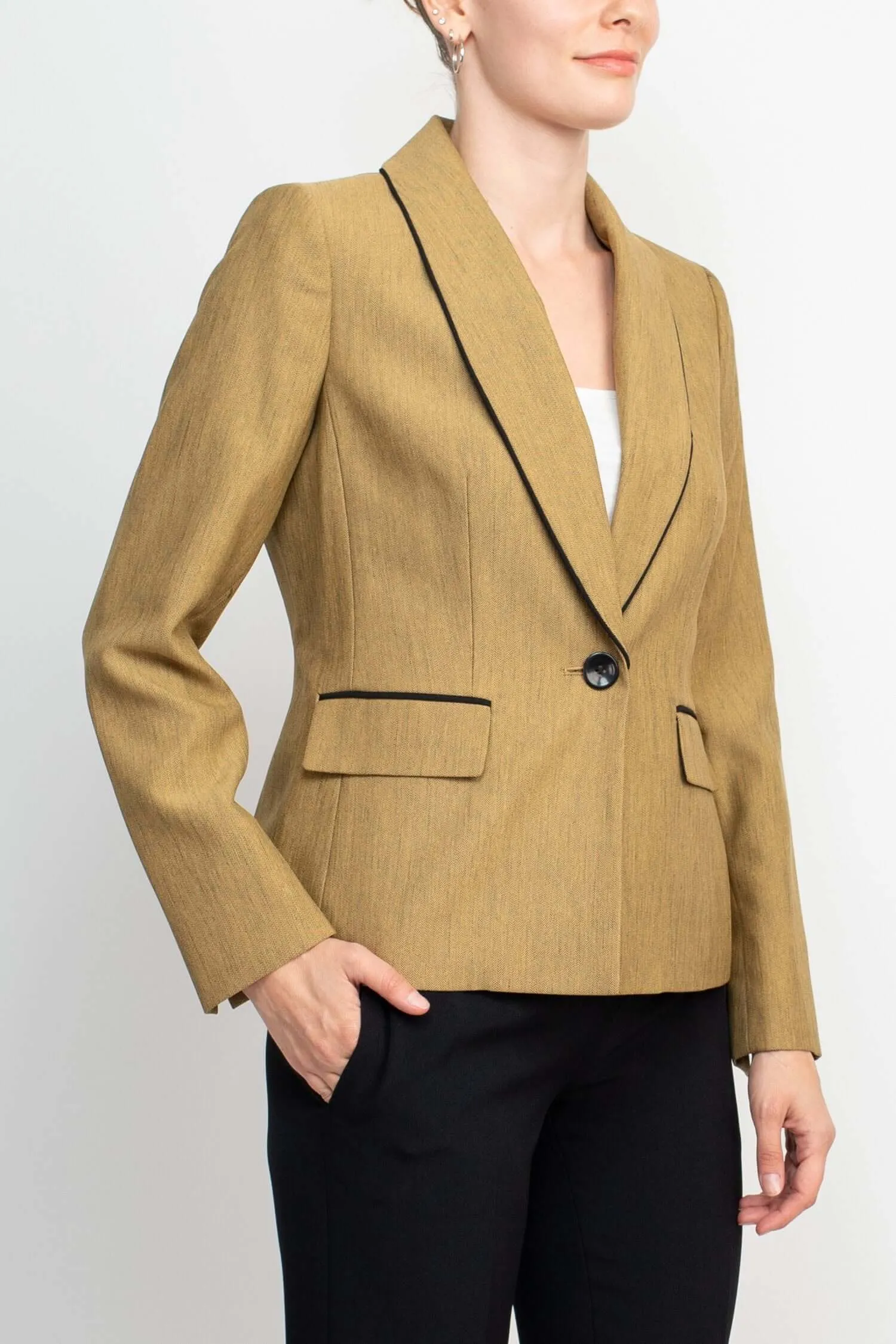 Le Suit Shawl Collar Long Sleeve Mini Herringbone Pant Suit