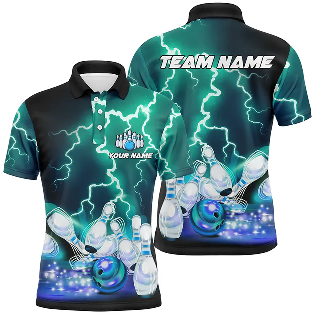 Lightning Thunder Bowling Team Jersey Multicolor Option, Customized Name 3D Polo Shirt, Idea Gift for Bowler