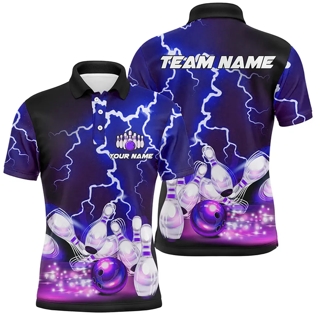 Lightning Thunder Bowling Team Jersey Multicolor Option, Customized Name 3D Polo Shirt, Idea Gift for Bowler